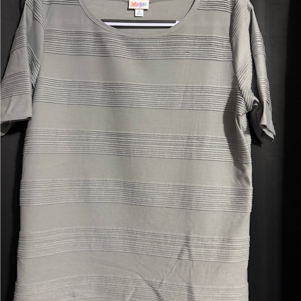 LuLaRoe Gray Striped Short Sleeve Tee